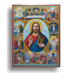 Ikona Žehnající Kristus - Já jsem Světlo s životními scénami
