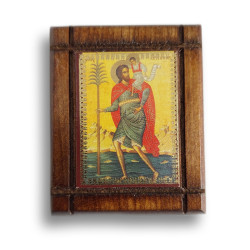 Malá Dřevěná Nalepovací Ikonka se Svatým Kryštofem