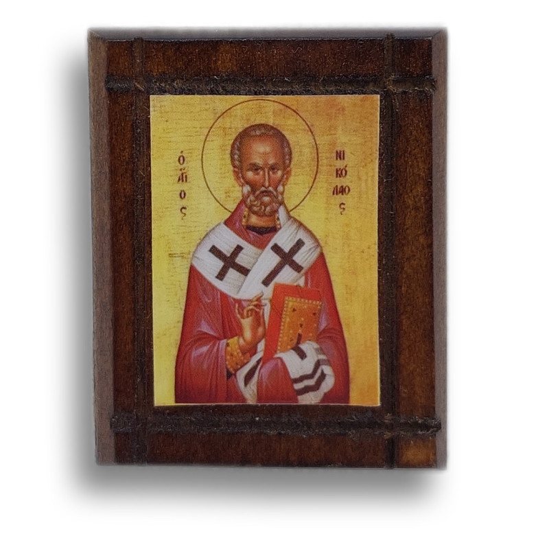Malá Dřevěná Nalepovací Ikonka se Svatým Mikulášem