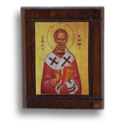 Malá Dřevěná Nalepovací Ikonka se Svatým Mikulášem