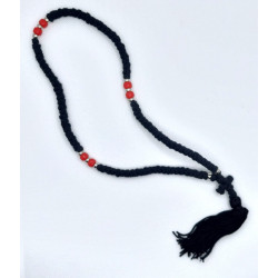 Ortodoxní černé čotky s 100 uzly a červenými korálky
