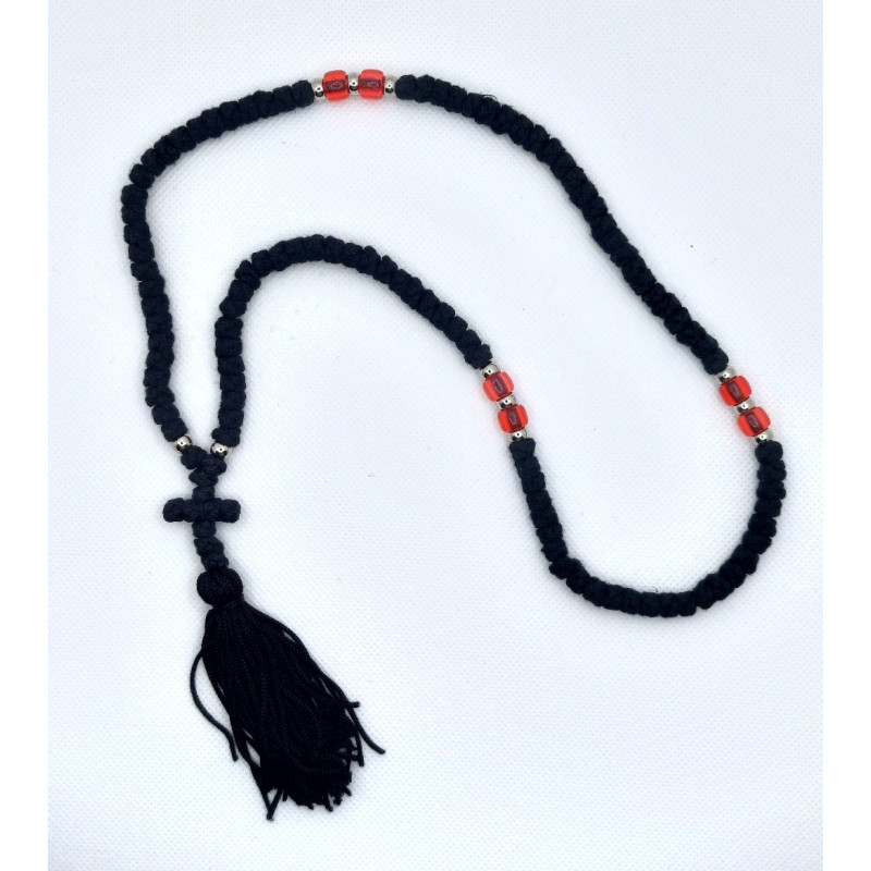 Pravoslavné čotky s 100 uzly a červenými korálky