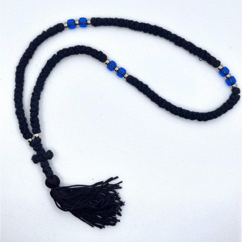 Pravoslavné čotky s 100 uzly a modrými korálky