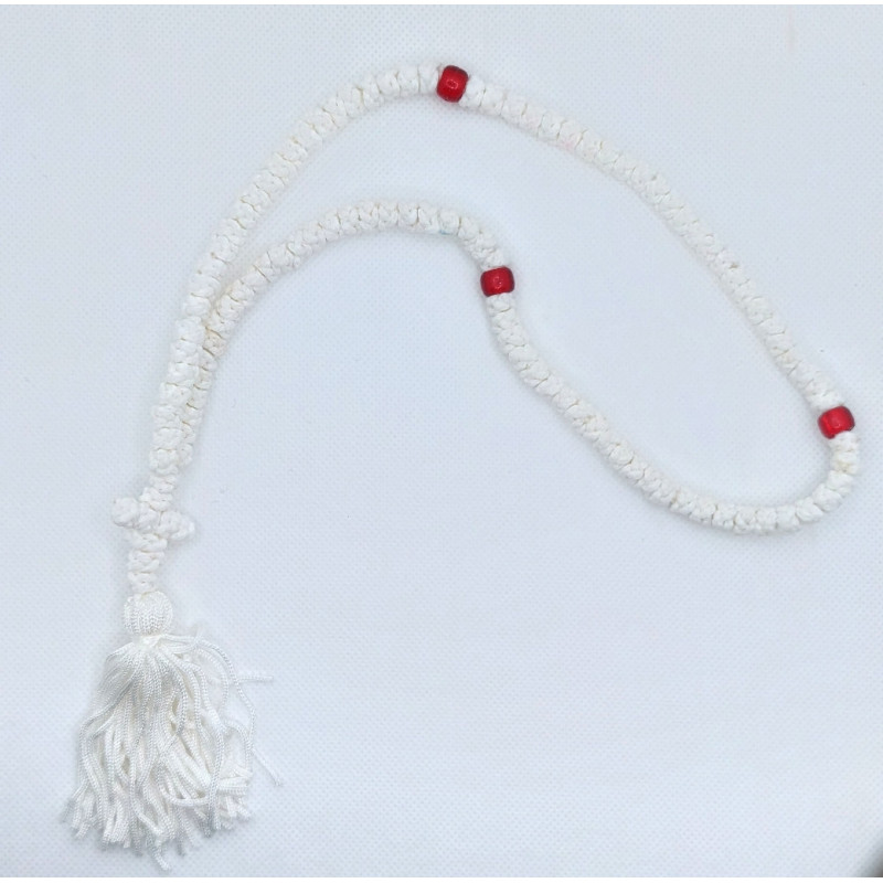 Pravoslavné bílé čotky s červeným korálkem