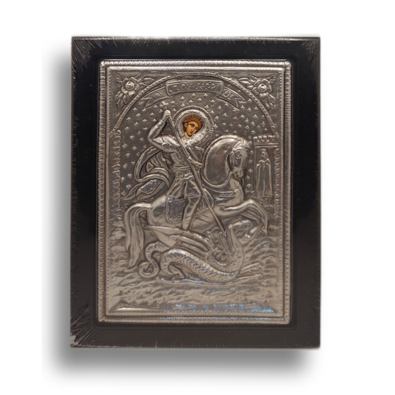 Kovová Ikona Sv. Jiří bojujícího s drakem