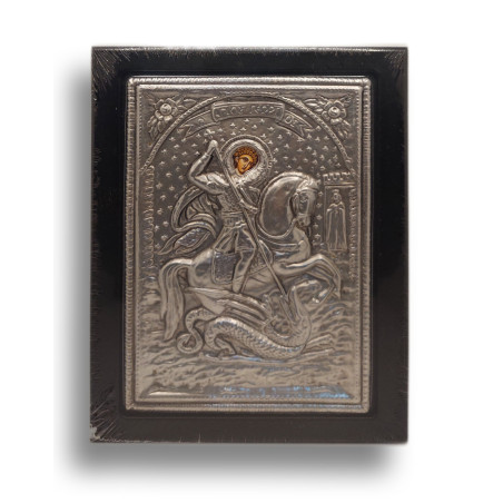 Kovová Ikona Sv. Jiří bojujícího s drakem