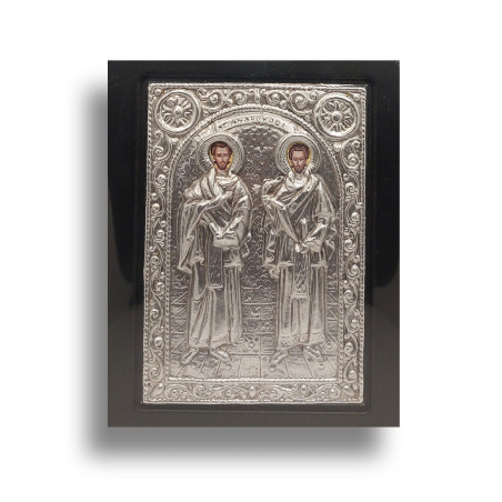 Kovová Ikona Svatých Kosmy a Damiána
