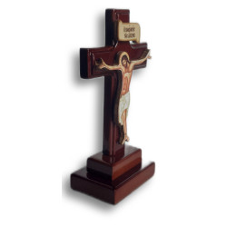 Dřevěný Kříž s Podstavcem 6x11,5cm - Ořechově Hnědý, Lesklý