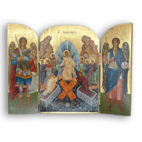 Triptych - Kristův sestup do podsvětí s archandělem Gabrielem a Michaelem