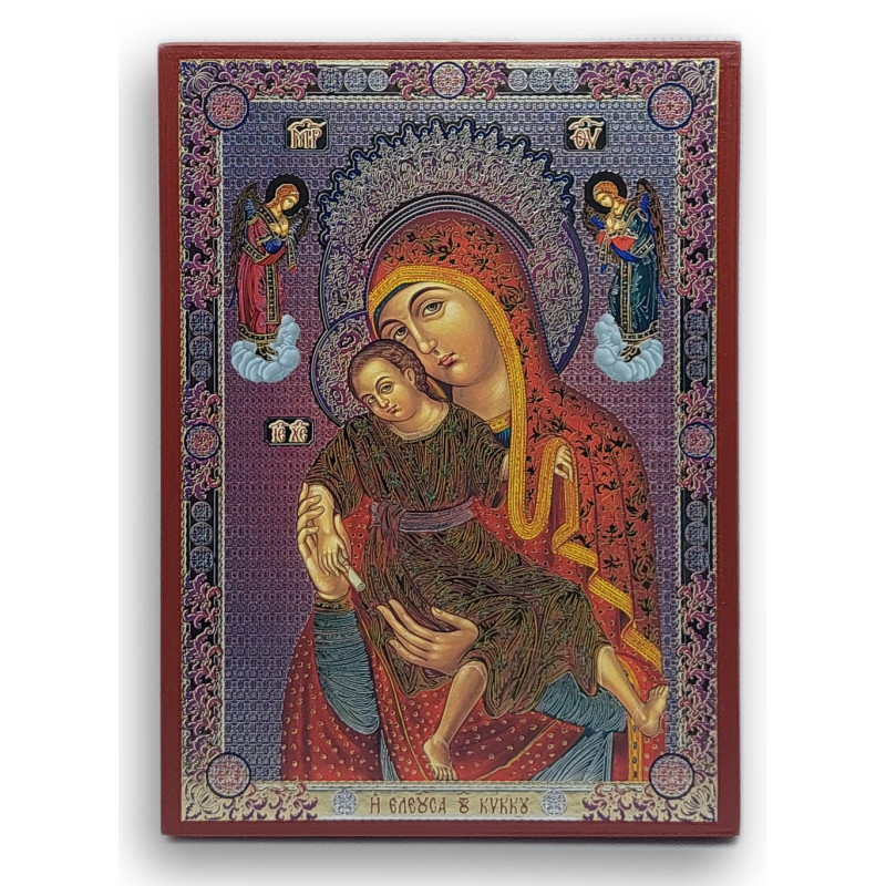 Ikona Panny Marie Monastýru Kikkos, stříbrný tisk na dřevě (ruský styl)