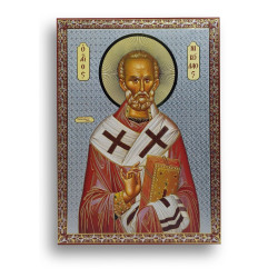 Ikona svatého Mikuláše z Myry, stříbrný tisk na dřevě, (ruský styl)