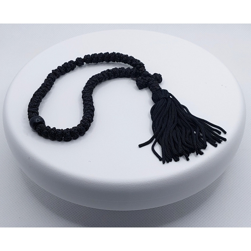 Řecké pravoslavné černé modlitební čotky s černým korálkem, 20 cm