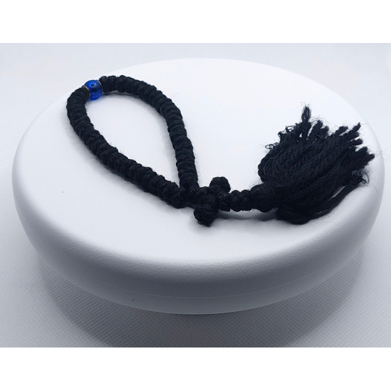 Řecké pravoslavné černé modlitební čotky s modrým korálkem, 20 cm