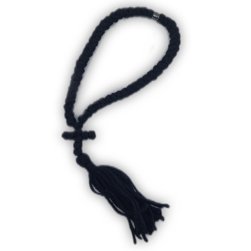 Čotky s 50 uzly a průsvitným černým korálkem, 26 cm