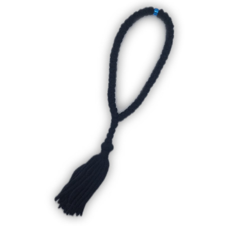 Čotky s 50 uzly a průsvitným modrým korálkem bez kříže , 26 cm