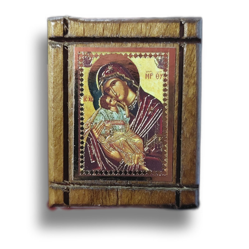 Samonalepovací Dřevěná Ikonka Panny Marie s Kristem