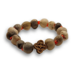 Náramek ze Slz Panny Marie s dřevěným křížem a červenými akcenty