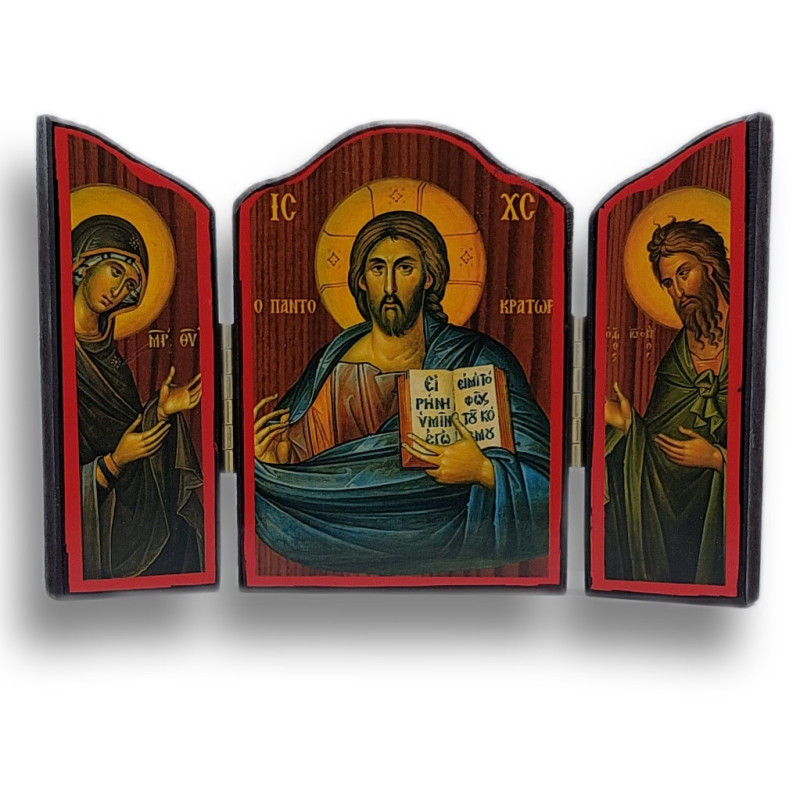 Dřevěný Triptych "Kristus Vševládce" s Ikony Zvěstování, sv. Jana Křtitele a Panny Marie