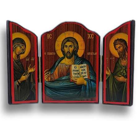 Dřevěný Triptych "Kristus Vševládce" s Ikony Zvěstování, sv. Jana Křtitele a Panny Marie