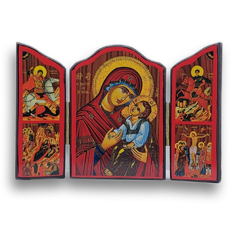 Triptych "Ikona Panny Marie" s sv. Jiřím a sv. Demetriem