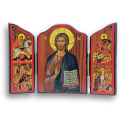 Triptych "Ikona Žehnajícího Krista" s sv. Jiřím a sv. Demetriem