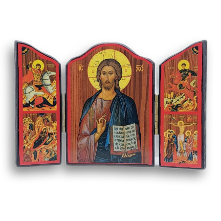 Triptych "Ikona Žehnajícího Krista" s sv. Jiřím a sv. Demetriem