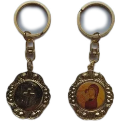Klíčenka s Pannou Marií a Kristem v pozlaceném rámečku