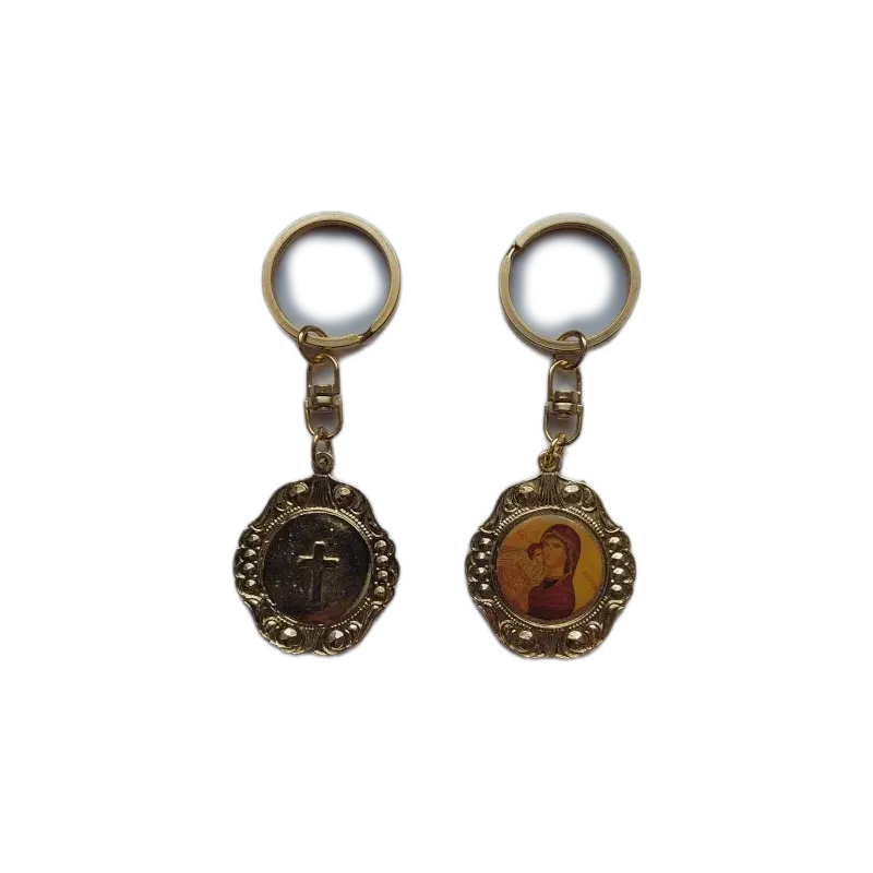 Klíčenka s Pannou Marií a Kristem v pozlaceném rámečku