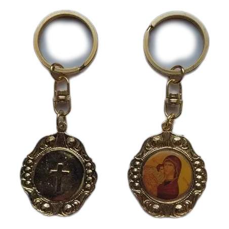 Klíčenka s Pannou Marií a Kristem v pozlaceném rámečku