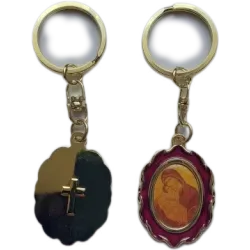 Klíčenka s Pannou Marií a Kristem v červeném rámu