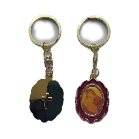 Klíčenka s Pannou Marií a Kristem v červeném rámu