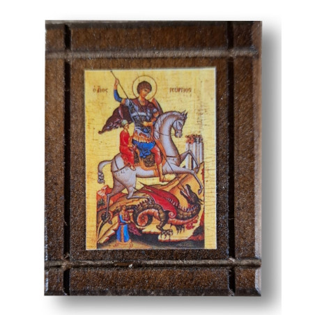 Malá Dřevěná Nalepovací Ikonka se Svatým Jiřím