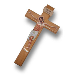 Dřevěný kříž s Ukřižovaným Kristem na zeď - světlý