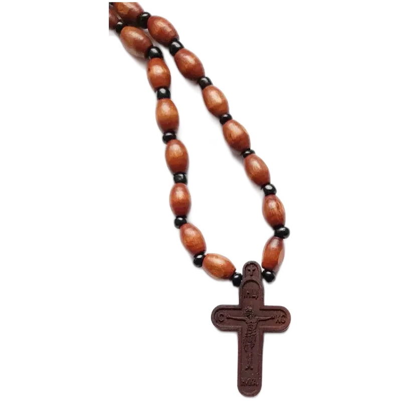 Východní dřevěný kříž s korálky na krk B