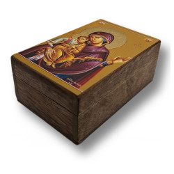 Dřevěná krabička s ikonou Panny Marie Athoské