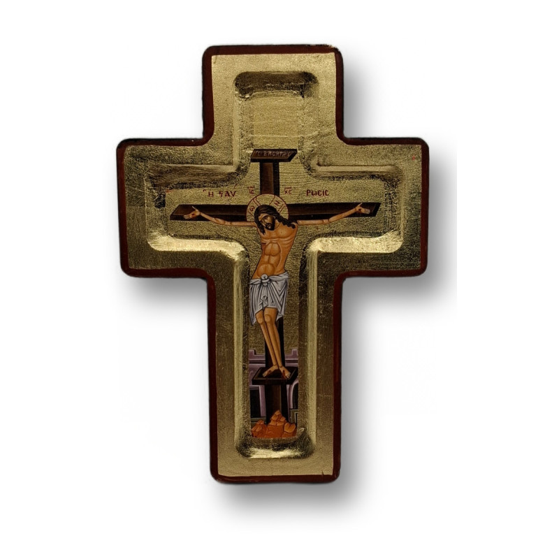 Byzantský ortodoxní kříž s ikonou Ukřižování na plátně