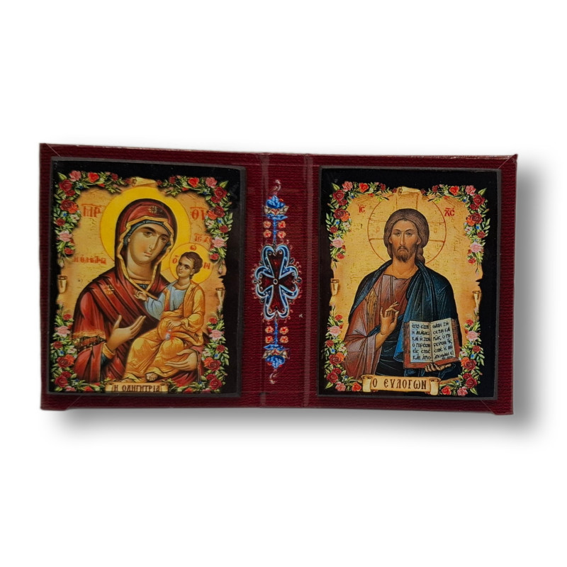 Ikonový diptych s Kristem a Pannou Marií (11 x 6,5 cm)