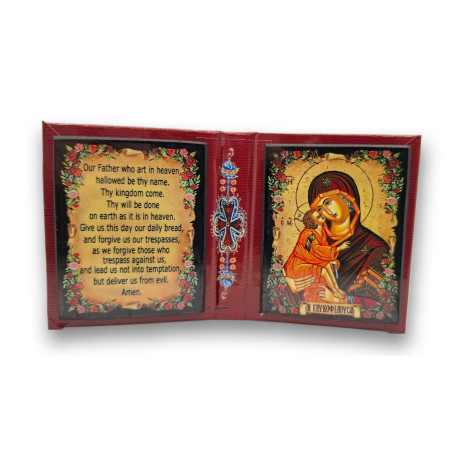 Ikonový diptych s Pannou Marií a modlitbou Otčenáš (11 x 6,5 cm)