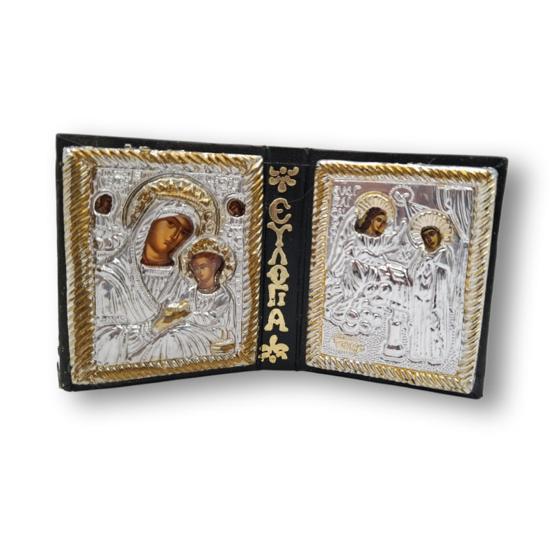 Ikonový diptych s Pannou Marií  a Zvěstováním Panny Marie (12 x 7 cm)