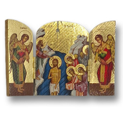 Pozlacený řecký triptych - Křest Krista, 10 x 7 cm
