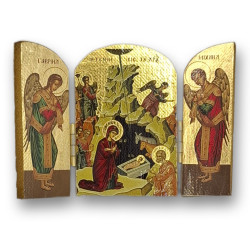 Pozlacený řecký triptych - Narození Páně, 10 x 7 cm