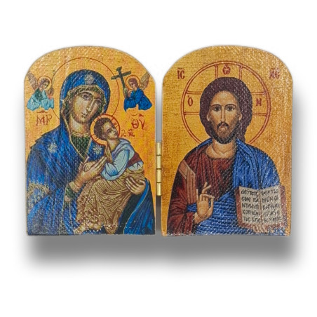 Řecký diptych - Bohorodička a Kristus Pantokrator, 10 x 7 cm
