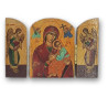 Řecký dřevěný triptych - Matka Boží a andělé, 7,5 x 5 cm