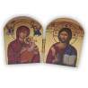 Elegantní dřevěný diptych s pozlaceným podkladem - Panna Maria s dítětem a Kristus Pantokrator, 7,5 x 5 cm