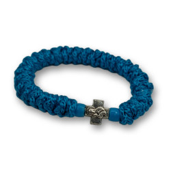 Ortodoxní modrý modlitební náramek - Elastický, modrý se saténem a křížkem