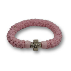 Ortodoxní modlitební náramek - Elastický, růžový se saténem a křížkem