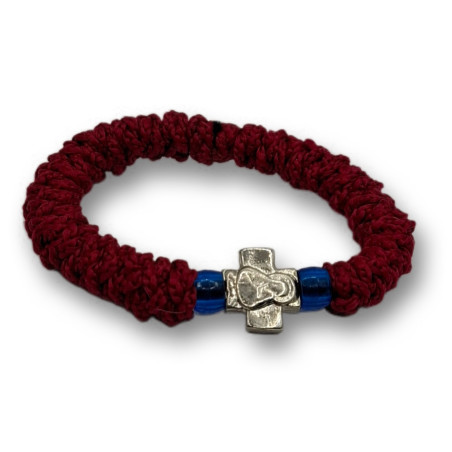 Ortodoxní modlitební náramek - Elastický, vínový se saténem a křížkem