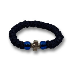 Ortodoxní modlitební náramek - Elastický, tmavě modrý se saténem a modrými korálky