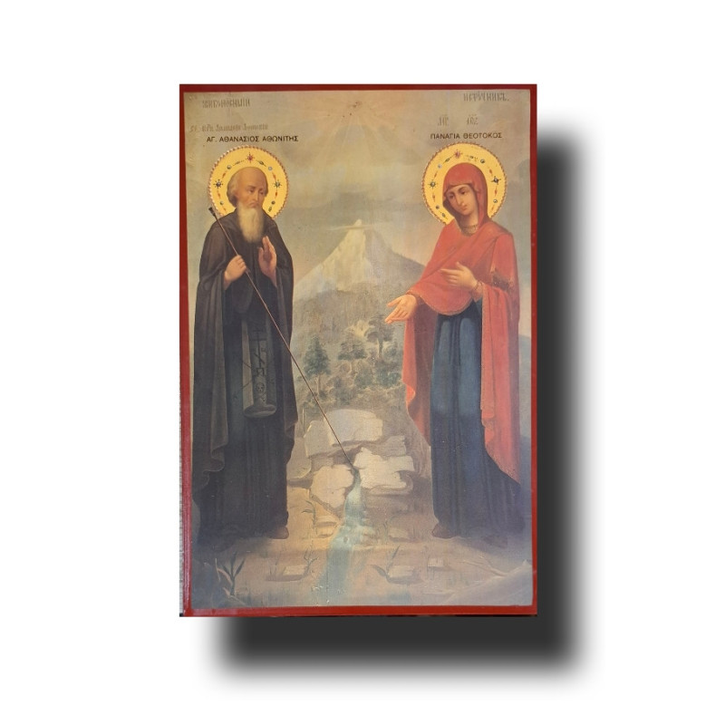 Ikona svatého Atanáše Athoského a Bohorodičky – Počátek monastické tradice na Athosu