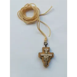 Řecký gravírovaný dřevěný malý kříž na krk (Kříž sv. Františka)